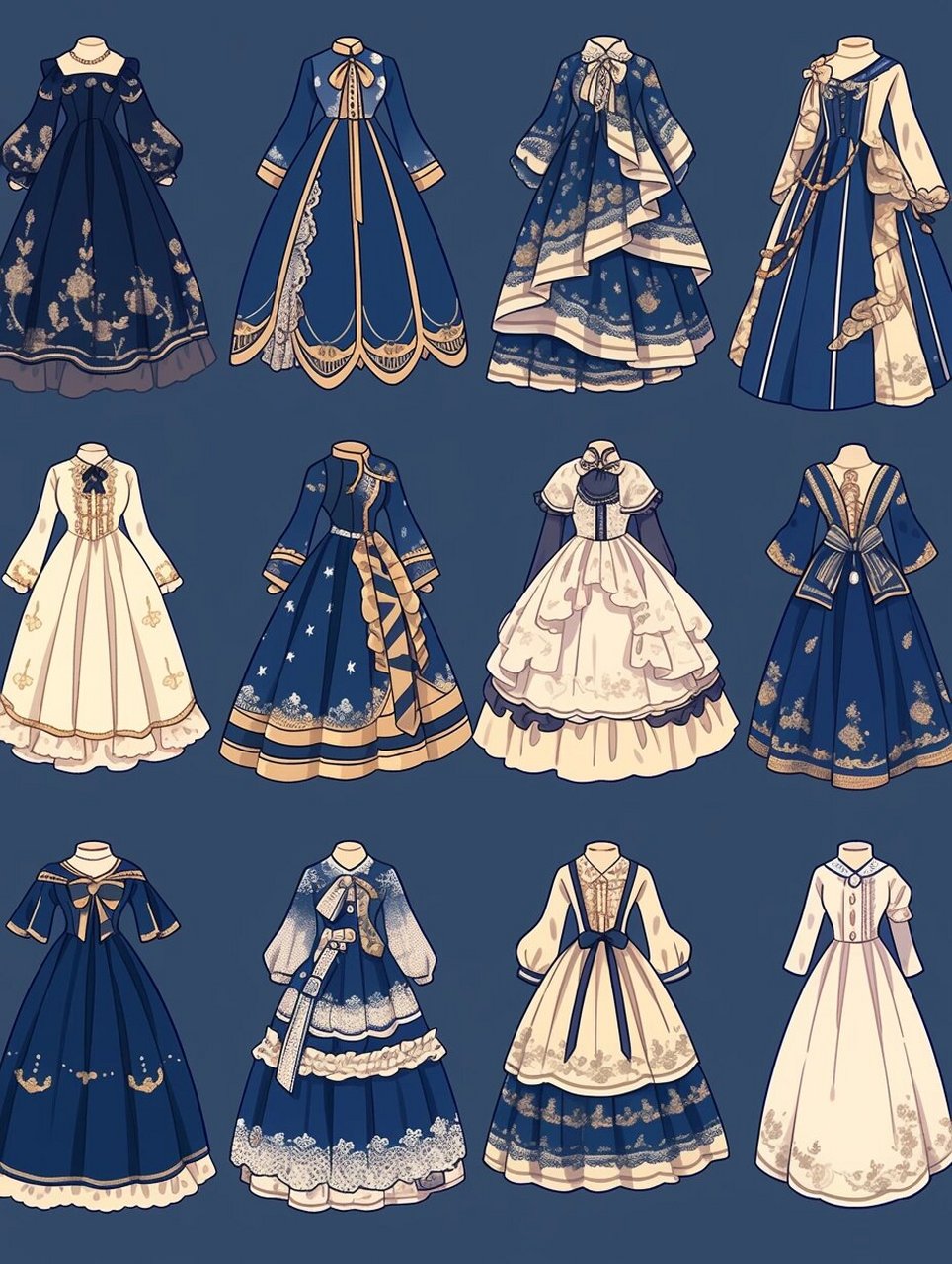 蓝金系列小裙子|服装设计素材