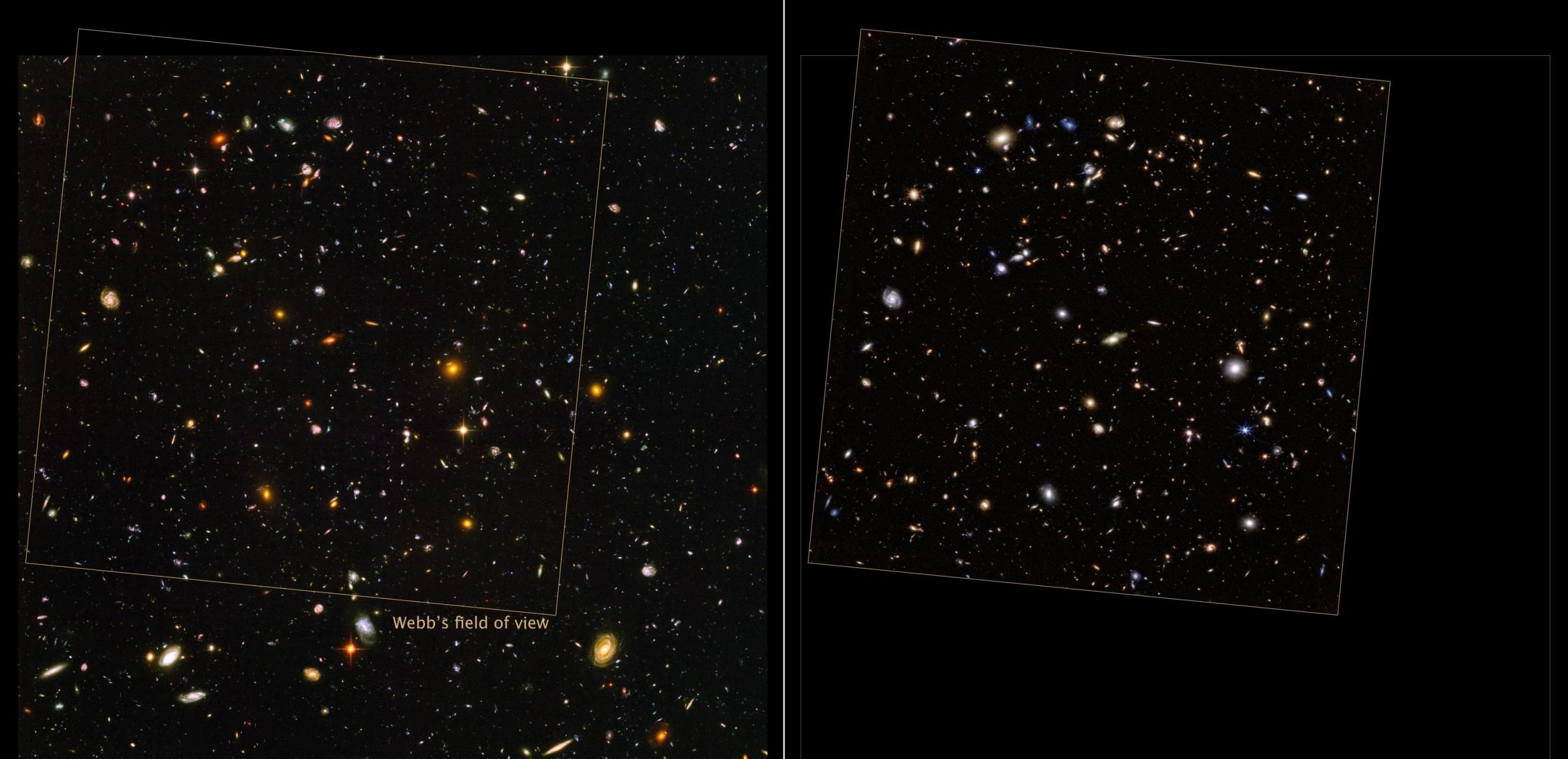 【哈勃与韦布的极深场图像对比】哈勃望远镜在2003年9月24日至2004年1