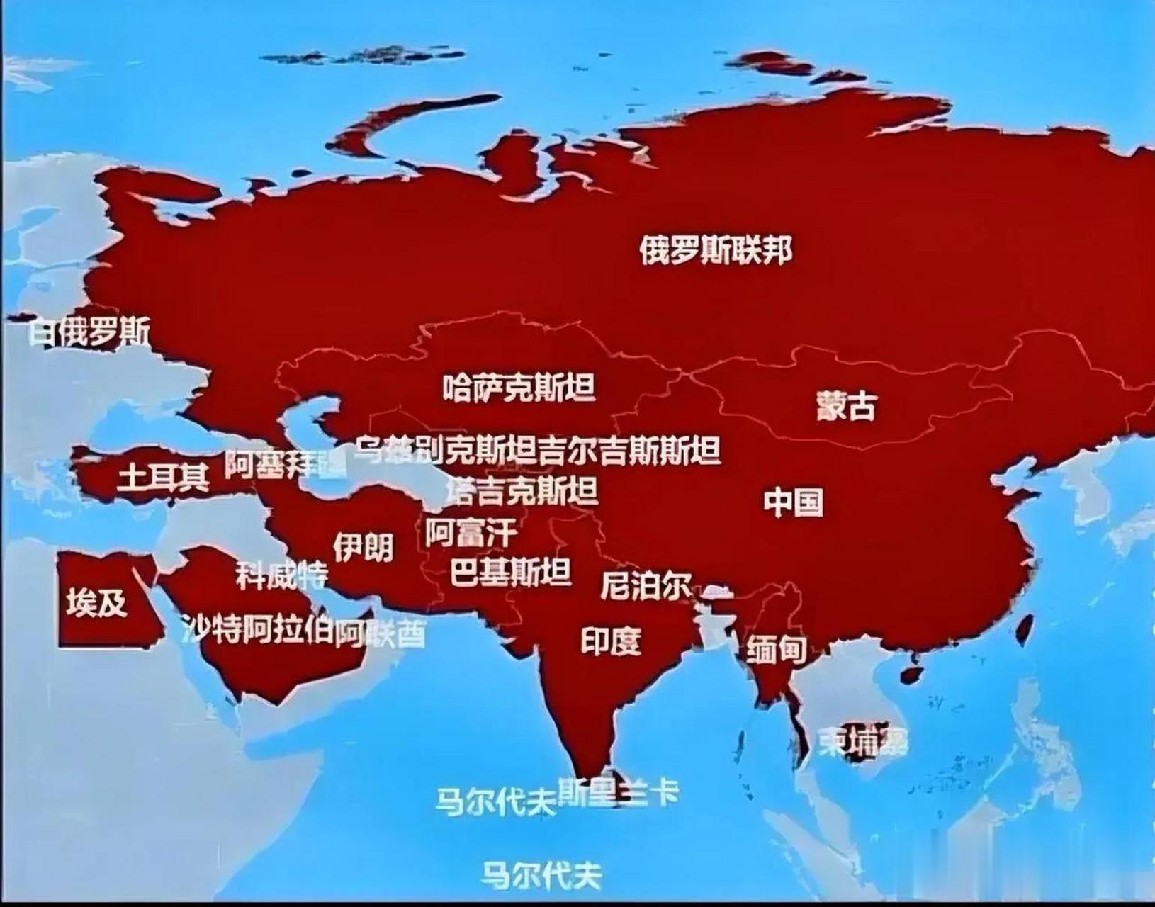 上合组织现成员国,及上合组织亚,欧,非布局愿景图.