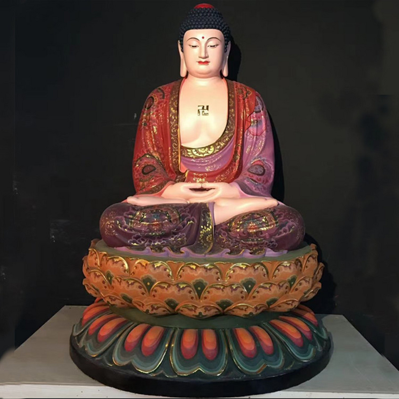 铜如来佛 贴金铜如来佛祖坐像 彩绘铜如来佛坐莲花像 大殿内铜如来