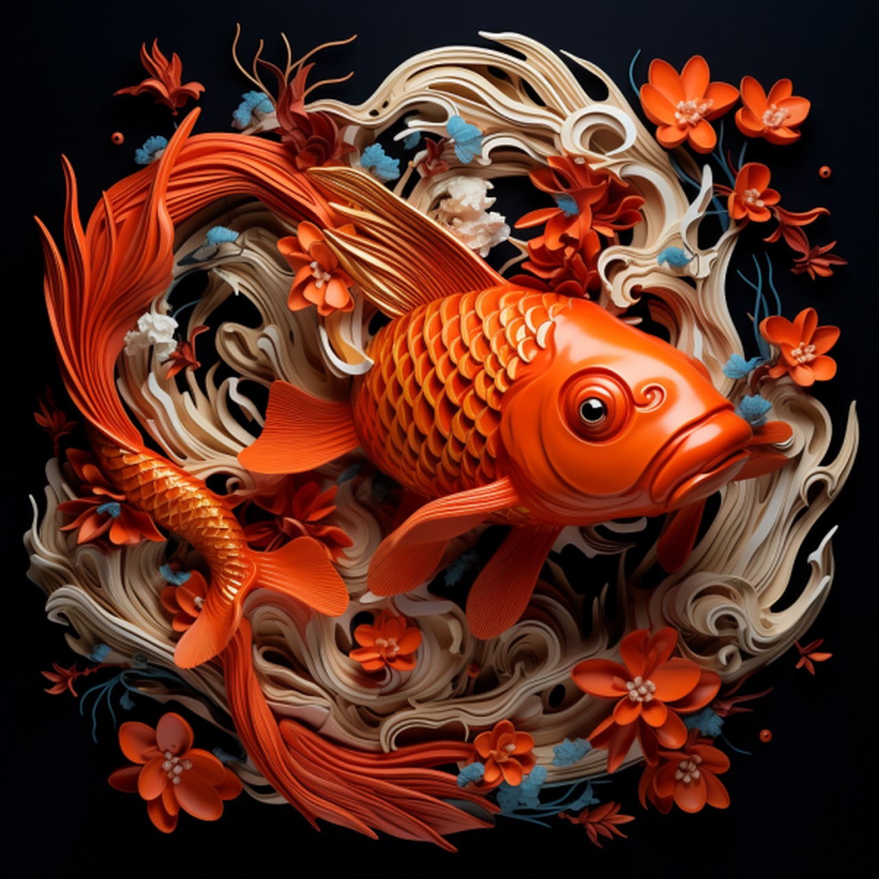 在中国文化中,锦鲤被视为"水中神兽",有着非常美好的寓意.