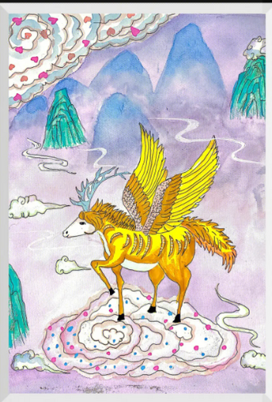 鹿蜀是一种《山海经》中记载的神兽,"状如马而白首,其文如虎而赤尾,其