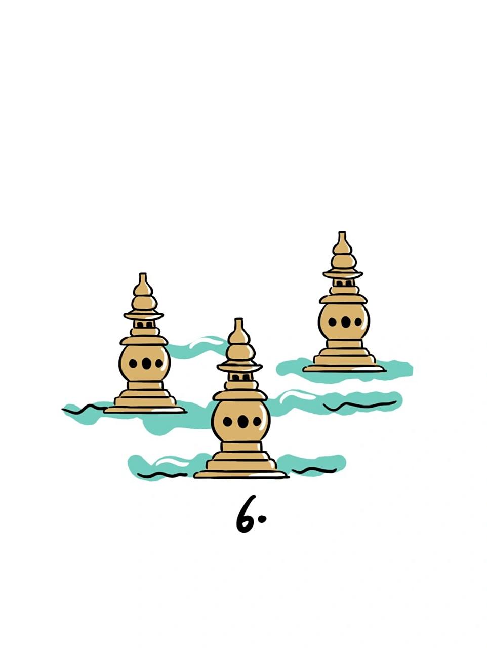 如何画杭州三潭印月?|地标建筑简笔画29