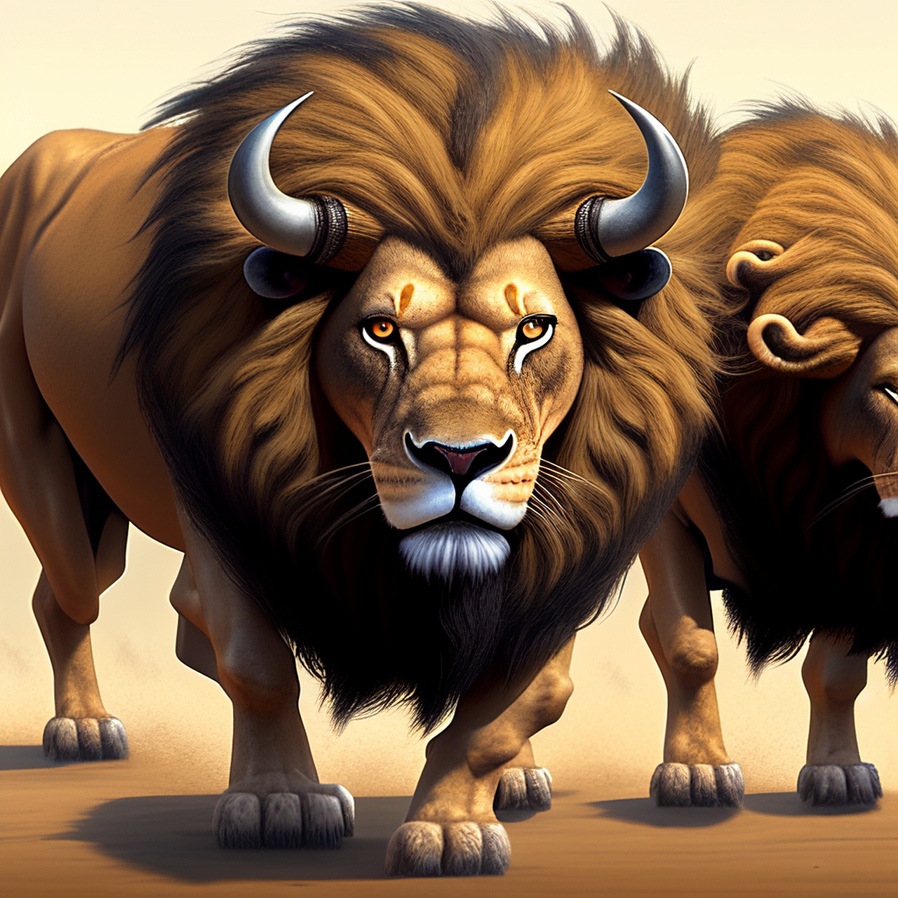 我也来试下近期火爆ai绘图,给ai的关键词是"狮子大战野牛",最后生成出