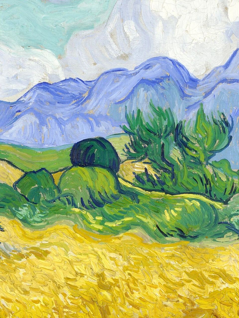 梵高《麦田与柏树》作品欣赏(含细节)  这幅超清绝美大图终于来了!