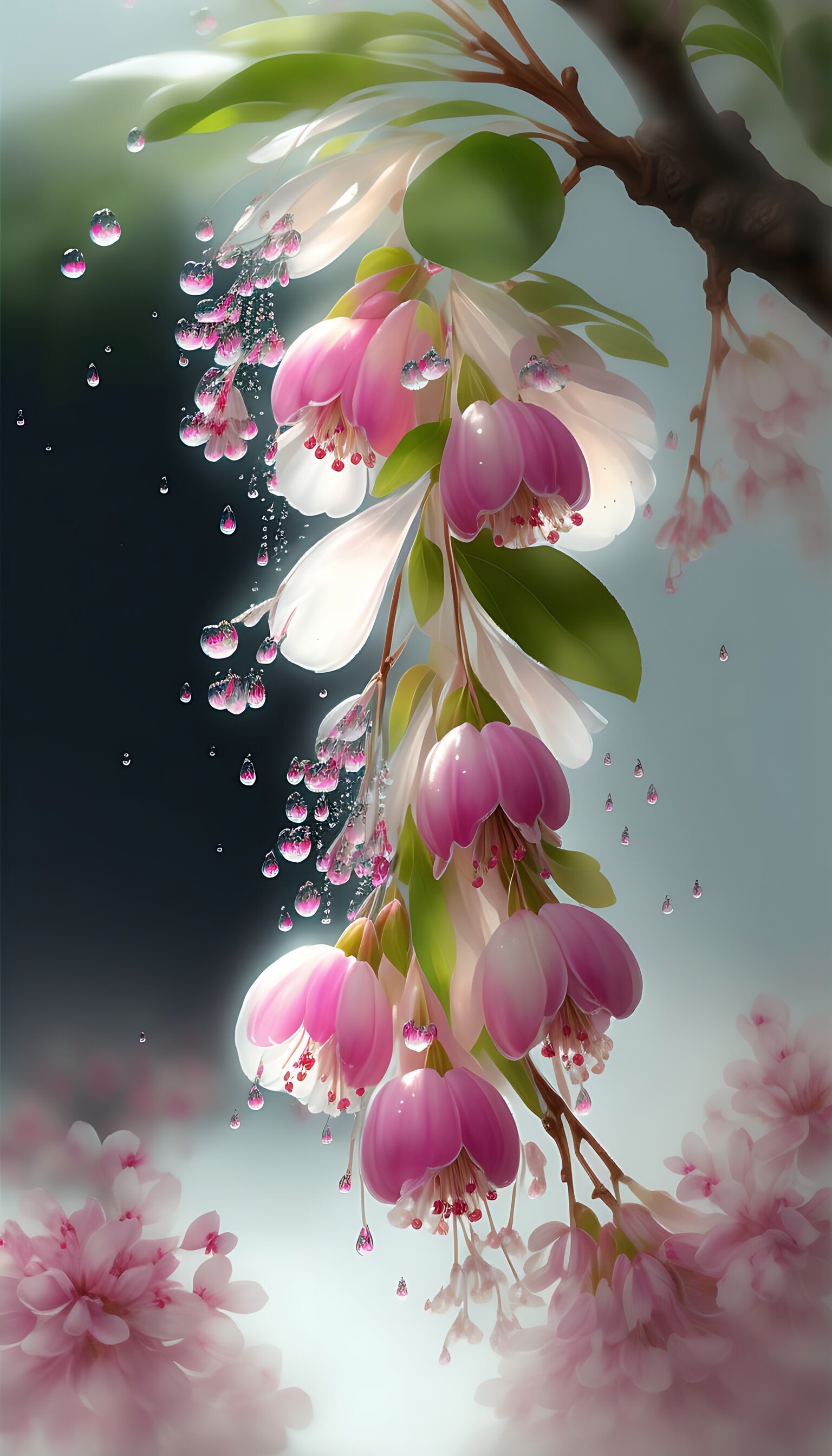 这些海棠花真是美极了,有白色的,粉色的,还有红色的,一串串挂在枝头