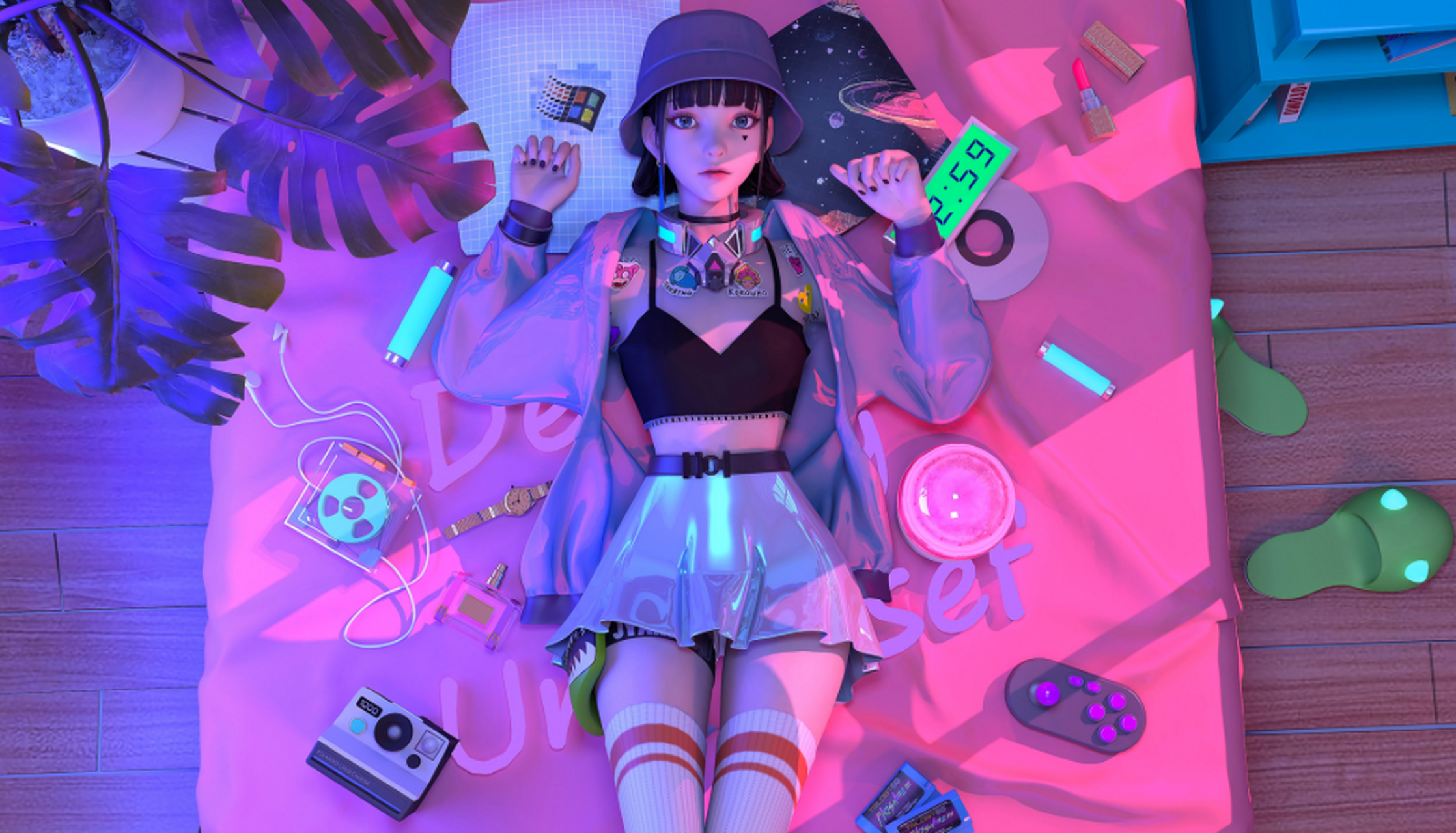 集原美是一个赛博朋克风格,兼具未来感和时尚感的奇幻少女,拥有各种