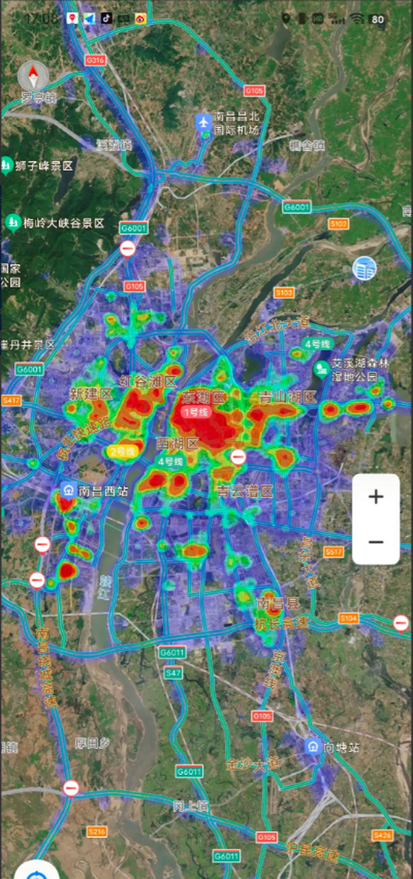 南昌五一期间热力图,热力图主要还是集中在老城区!