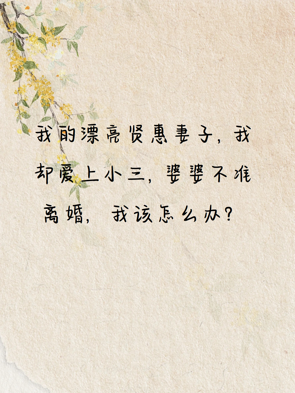 我的漂亮贤惠妻子,我却爱上小三,婆婆不准离婚,我该怎么办?