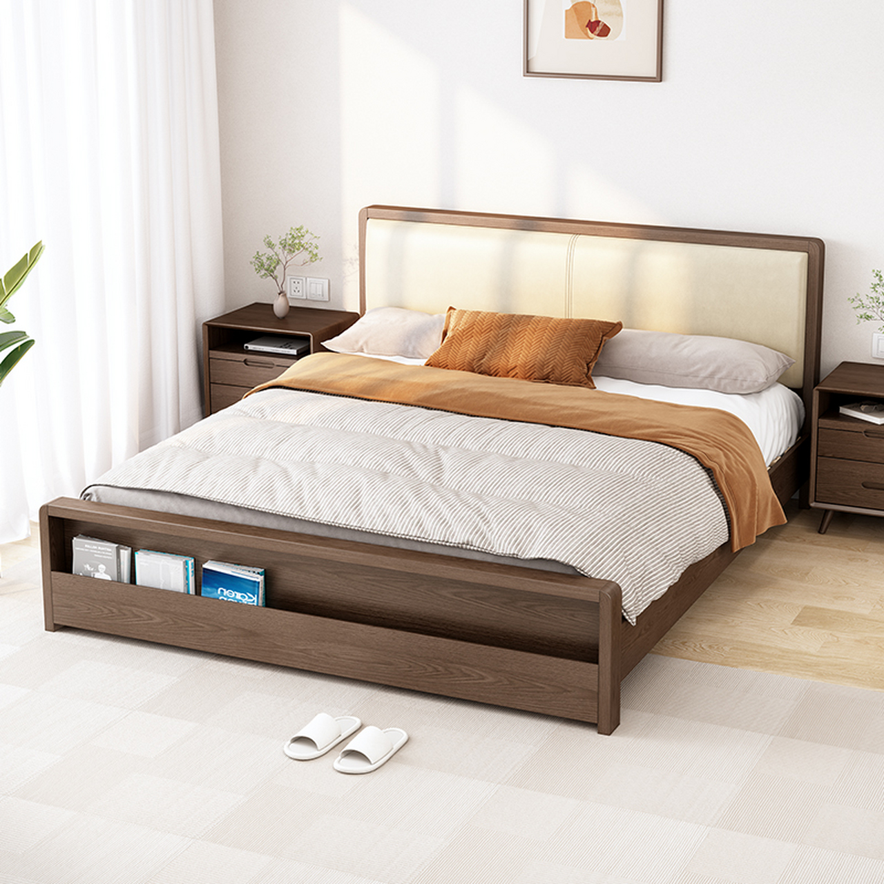 乐系(lexi) 软包靠背床落地实木床1.8米现代简约家用床1米5床1.