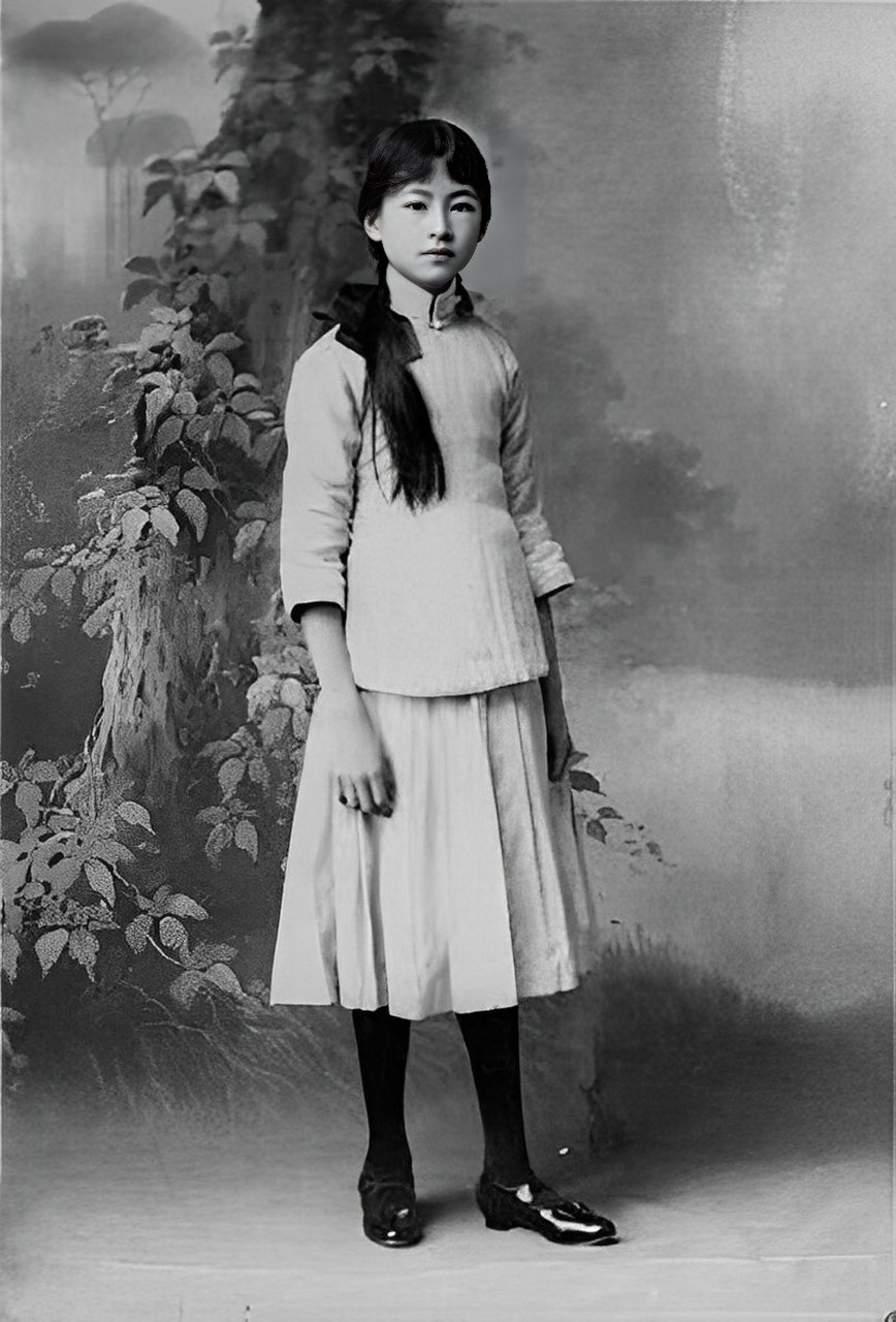 这是少女时期婷婷玉立的民国才女林徽因,照片中林徽因扎着一个麻花辫