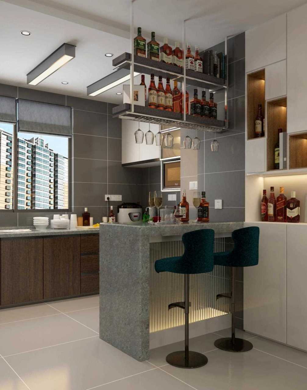 典型的一字长条形,做成了开放式厨房 大的布局上,从左至右依次是小