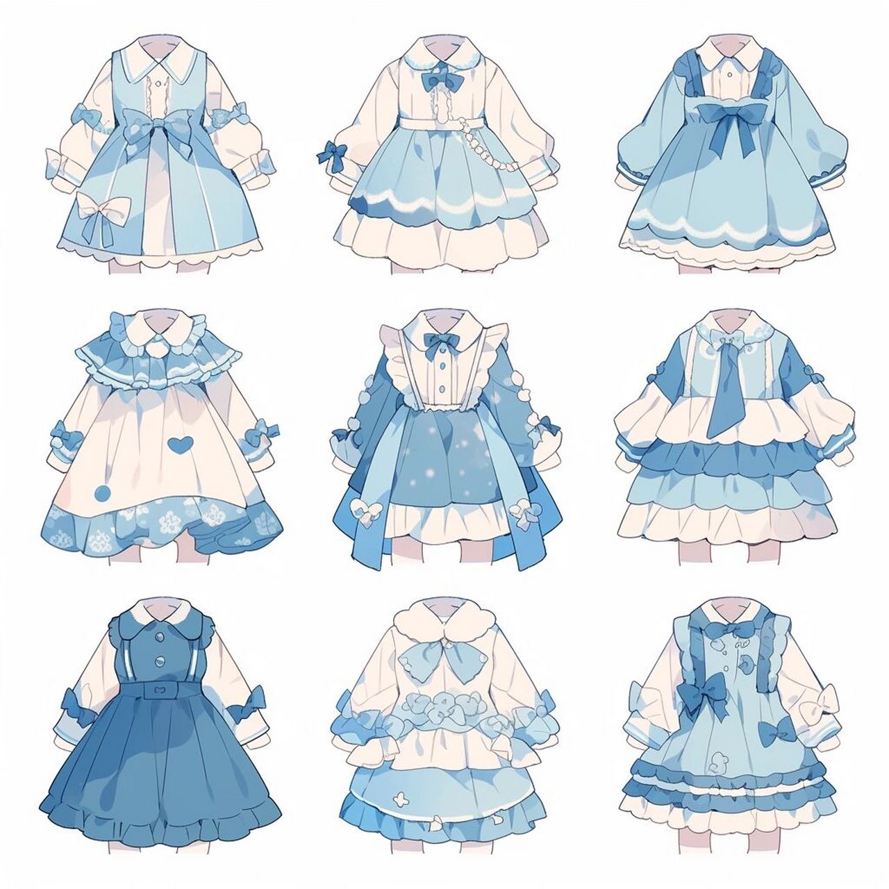 绘画素材:蓝色系小裙子参考