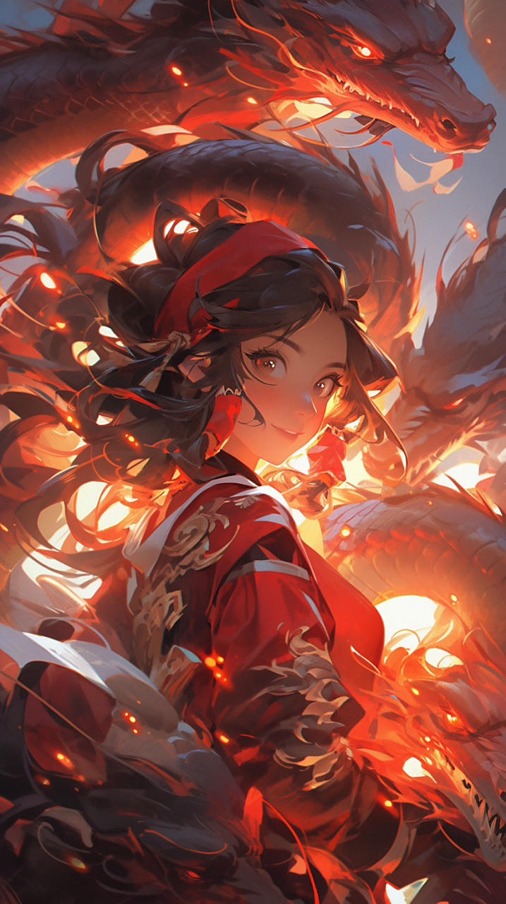 古风# #手机壁纸# #二次元美女# #帅气# 红衣婀娜舞龙飞, 古风翩然情