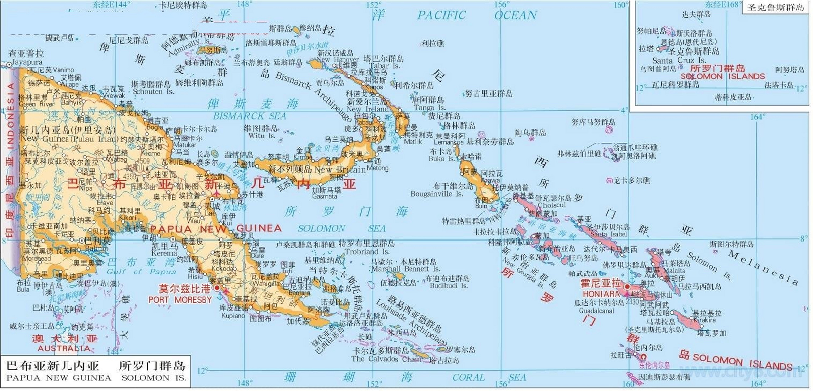 巴布亚新几内亚和所罗门群岛地图