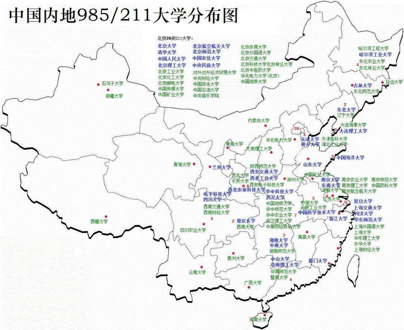 没有对比就没有伤害,全国985/211大学分布图,最羡慕北京,数量和质量冠