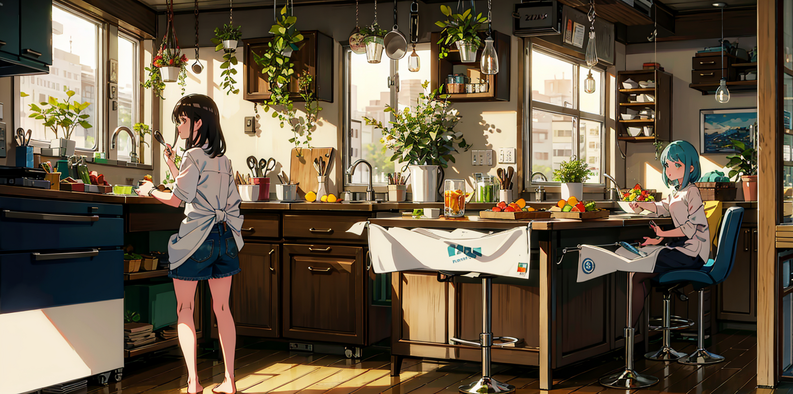 ai绘画浅尝试——唯美动漫风插图,轻松惬意的夏日室内时光#ai绘画