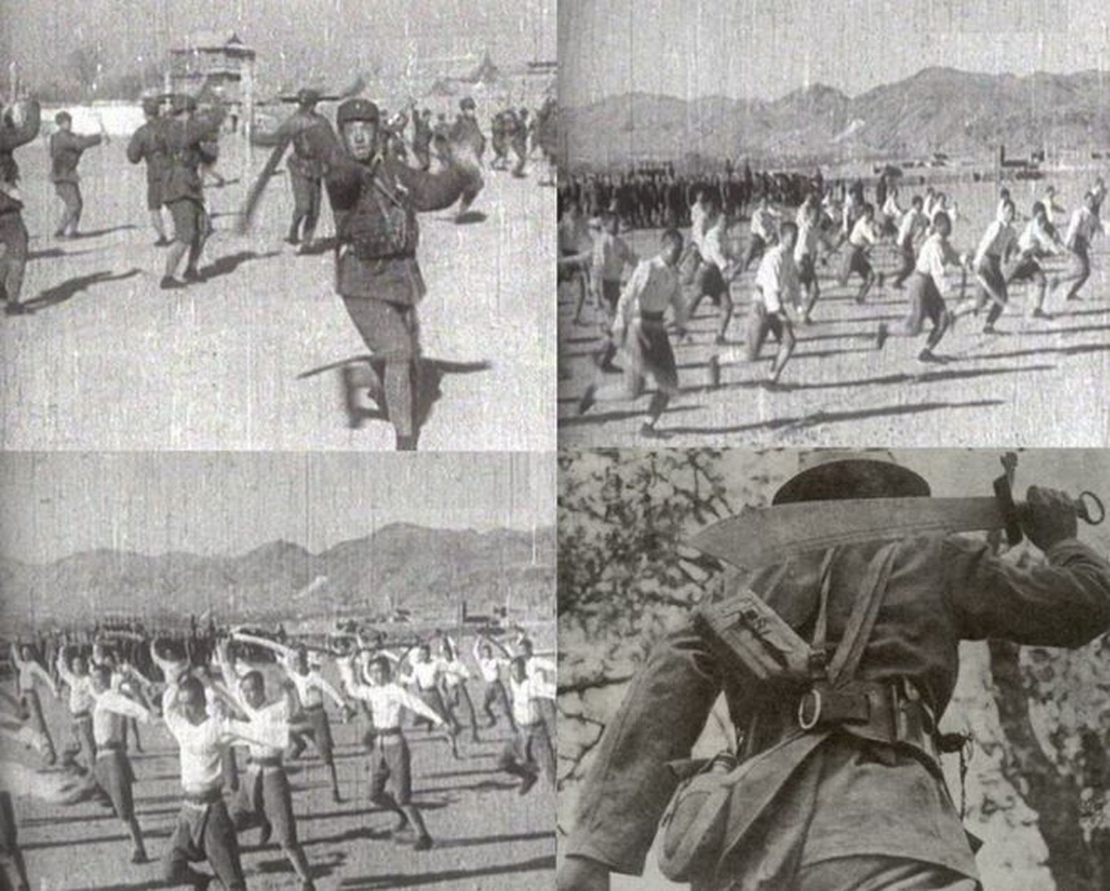 1933年,中国长城上,29军大刀队正在进行训练.