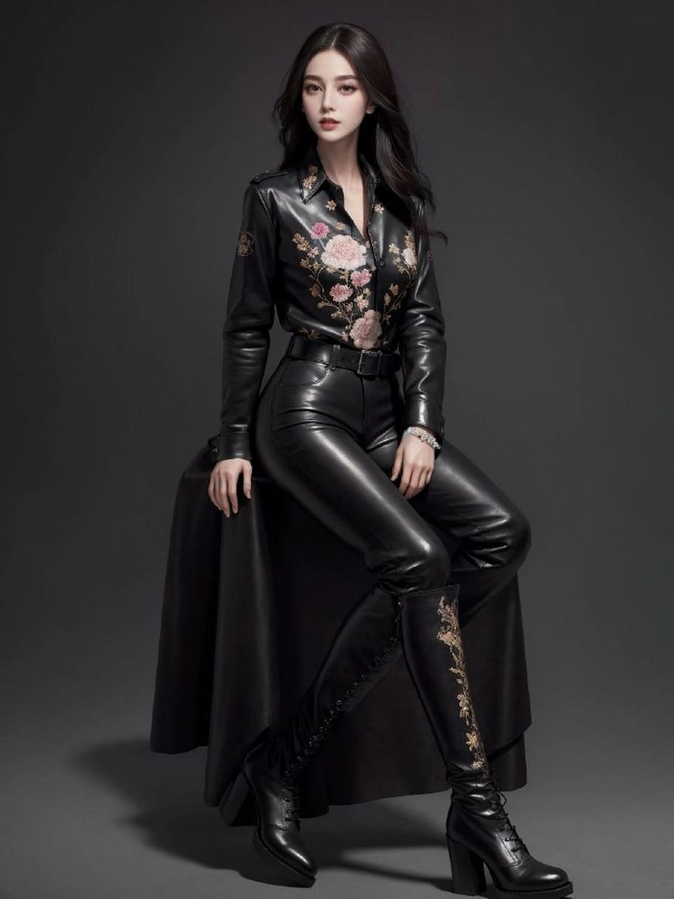 这黑色皮衣皮裤够帅气吧.