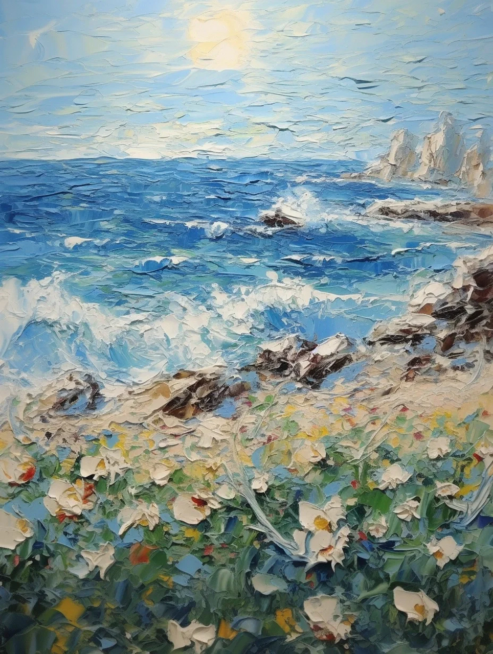 midjourney 海之呼吸·女孩·看海·唯美  油画系列 一起来看干净的海