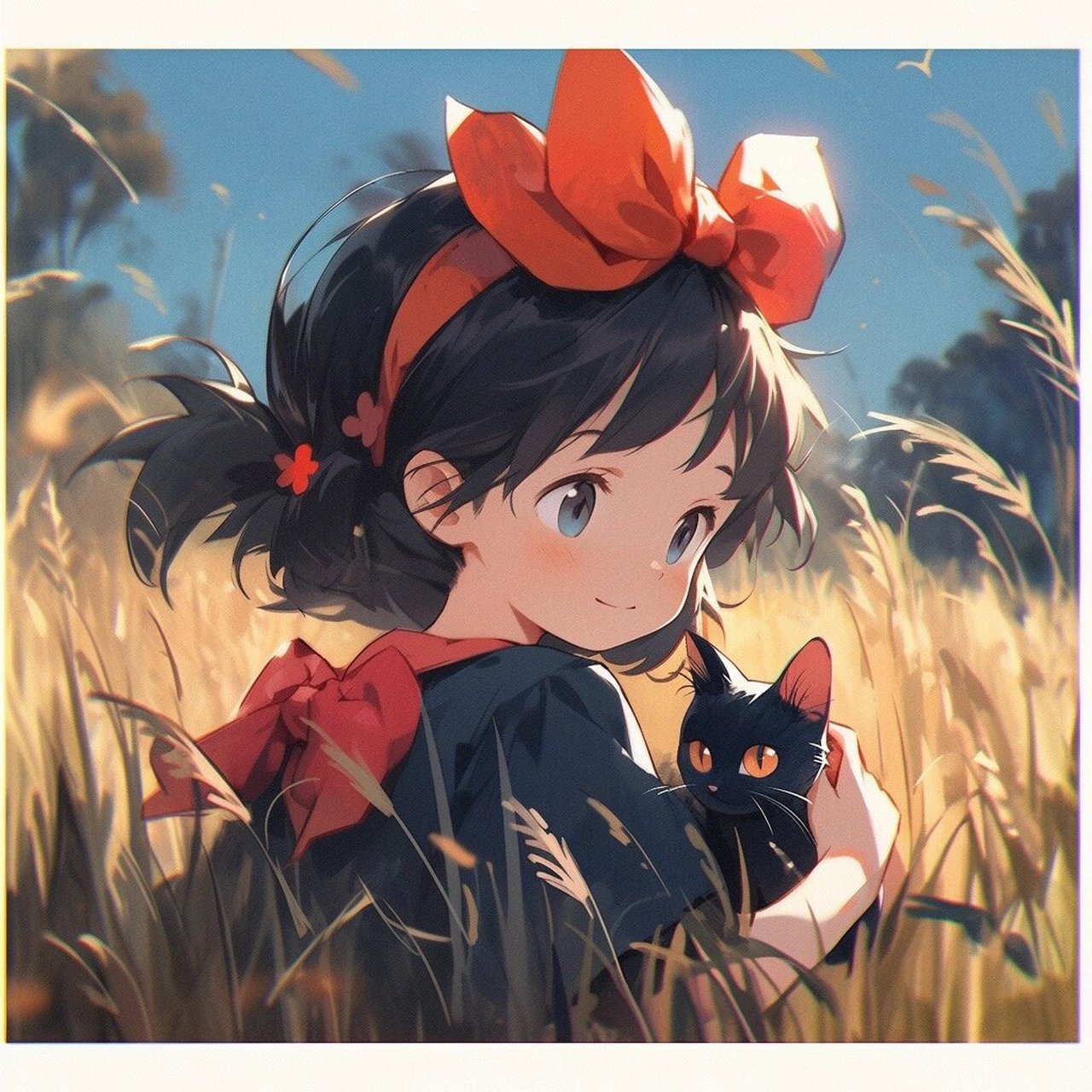 niji journey头像 | 少女与猫的故事  在一个阳光明媚的午后,一位少女