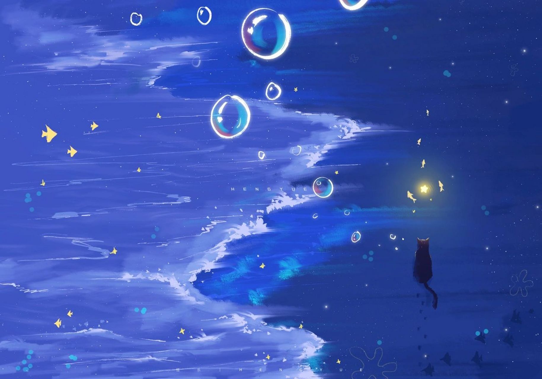 【ipad绘画】《深》海的猫 风景插画作品分享 有人喜欢猫吗?