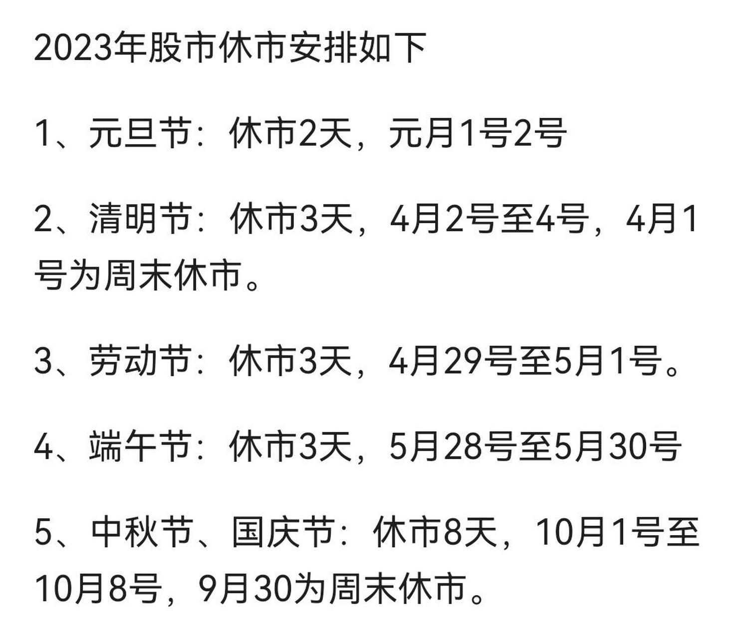 2023年股市休市安排# ……股市放假模式,比打工人的更科学,更舒服,没