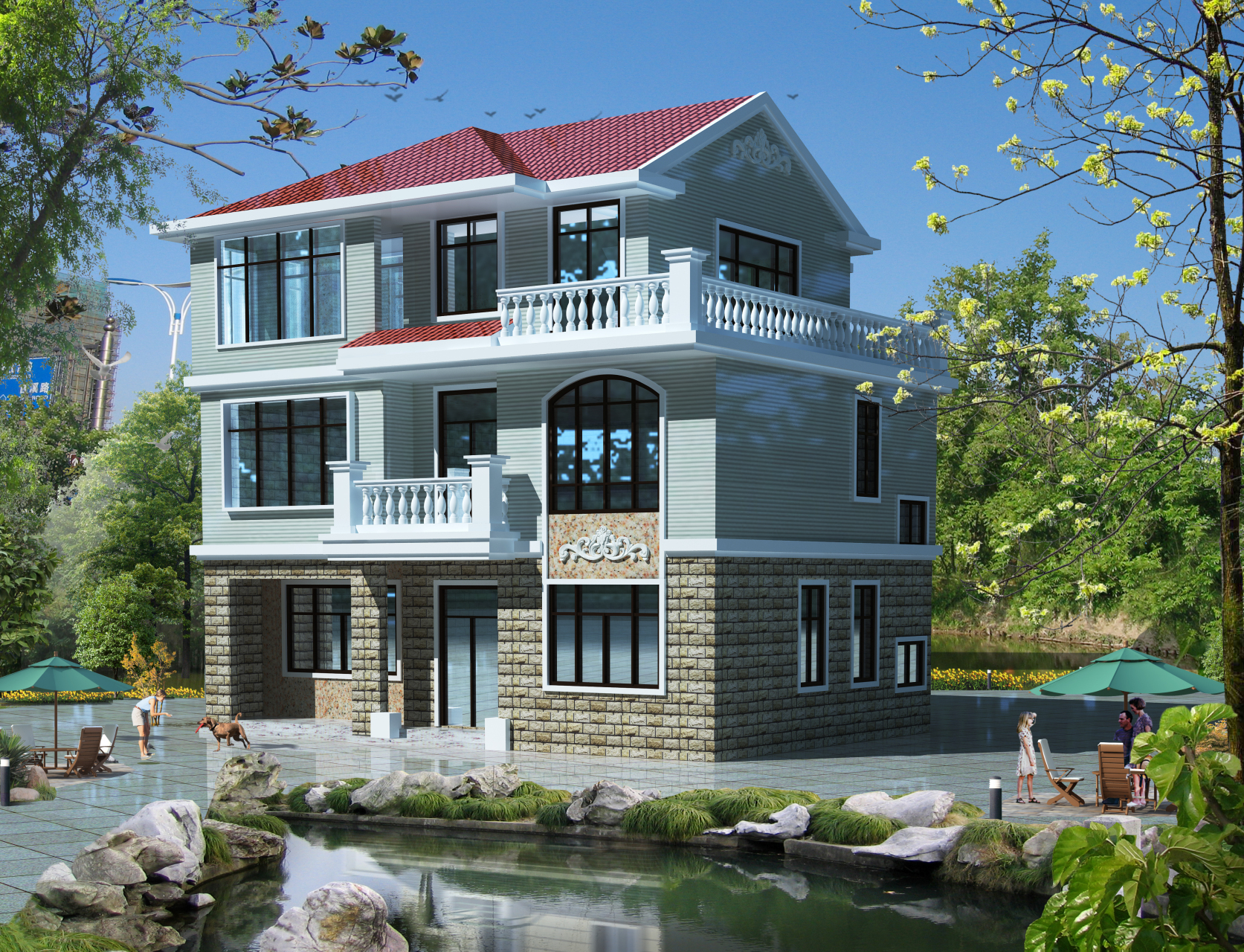 浙江绍兴农村自建房别墅设计案例【cjl0095】 开间12.24米,进深11.