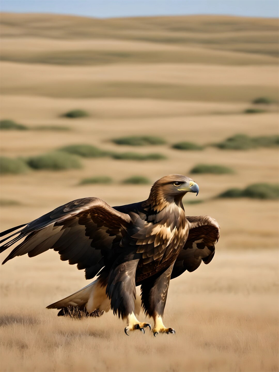 金雕是世界上最大的鹰科鸟类之一,它的翼展可以达到2.
