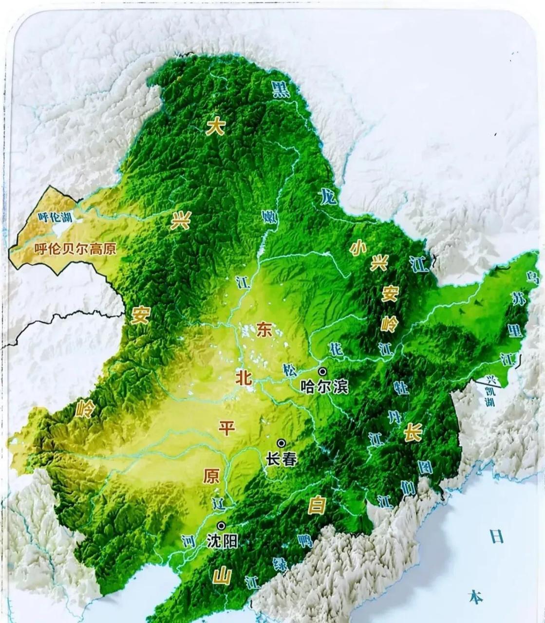 东北最清晰地形图和河流分布图: 三面环山,沃野千里,全国最大的平原—