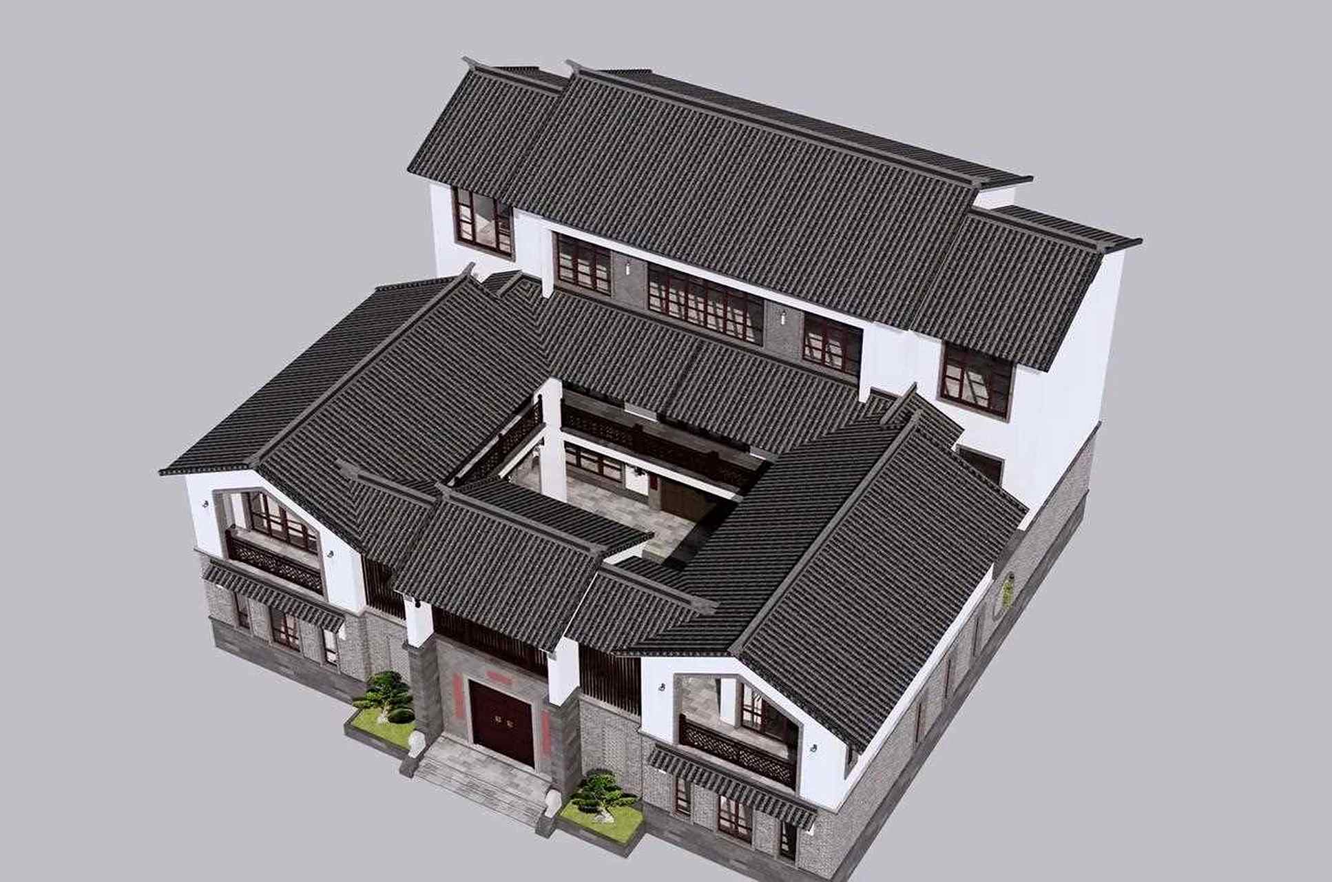 [庆祝] 这款南方四合院总体厚重,青砖白墙灰瓦,围合感比较强的院子,红