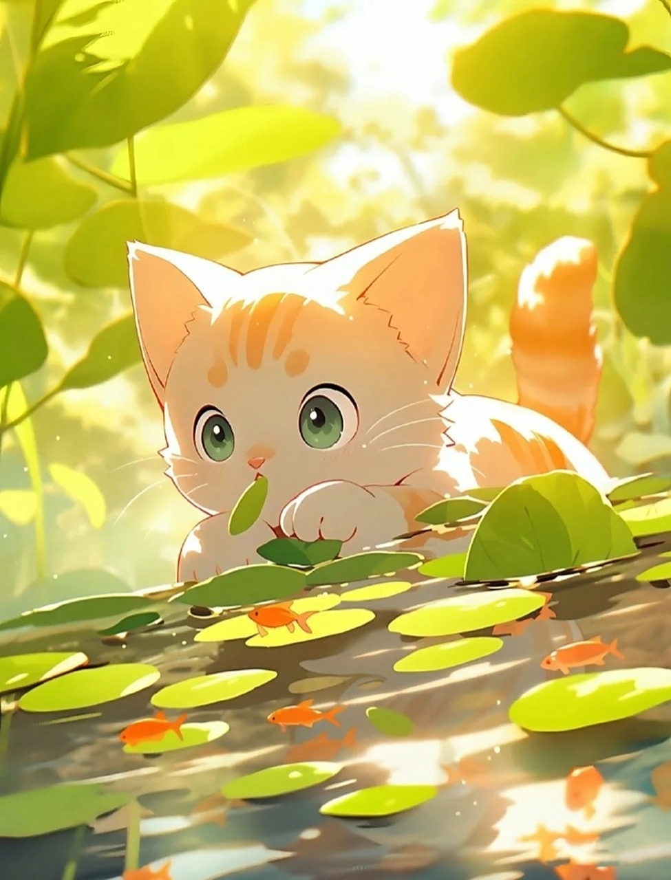 捕鱼中的馋嘴猫壁纸~萌化了