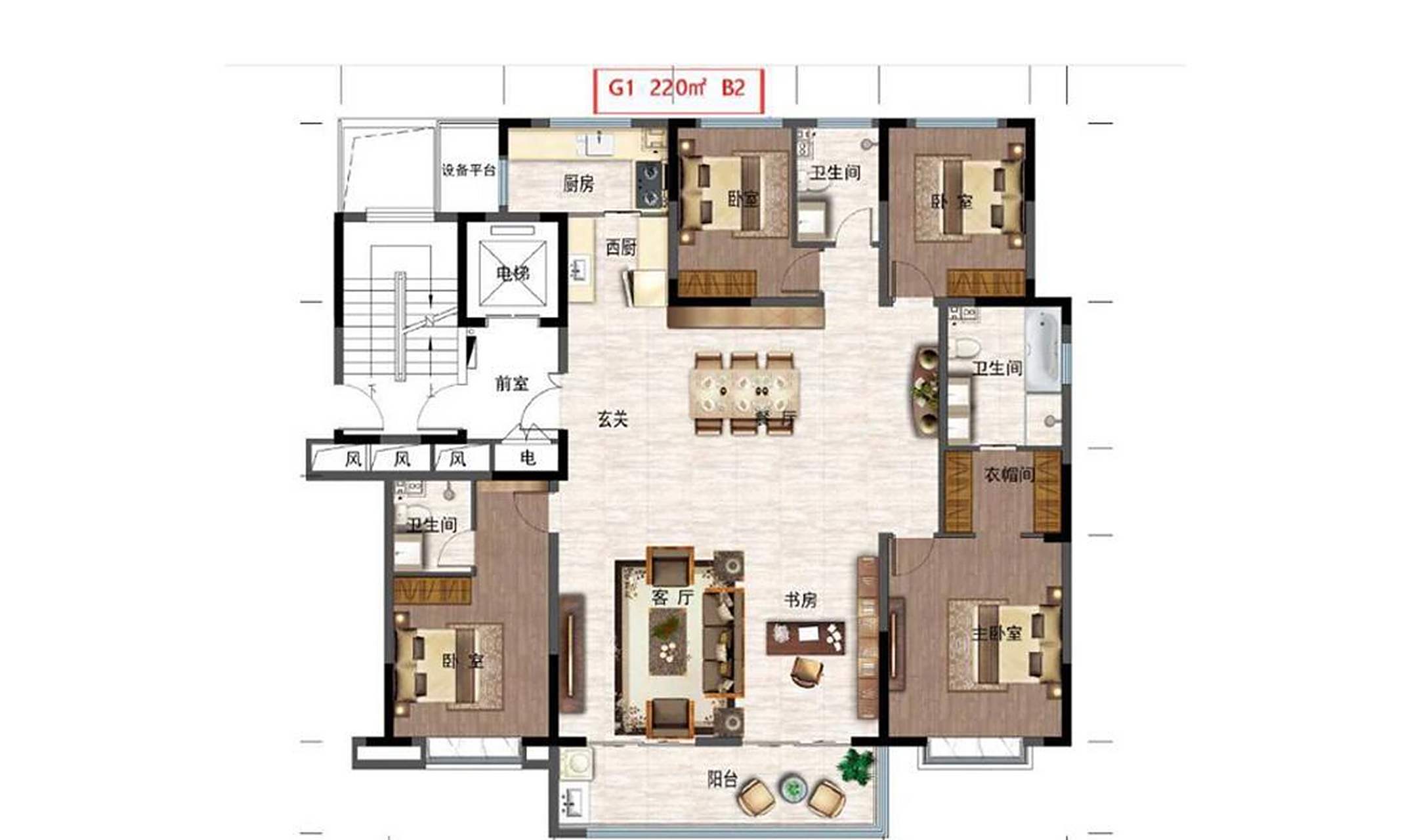 图一是典型的中间空,四周小的格局,这么大的户型,看似没有走廊,但
