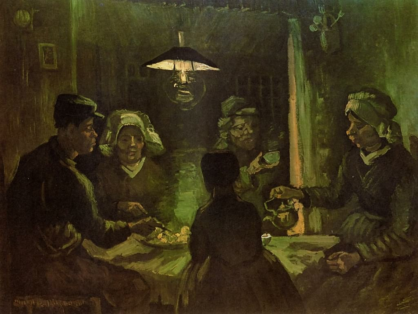 梵高作品赏析《食土豆者》 梵高作于荷兰,1885年4月,布面油画,71.