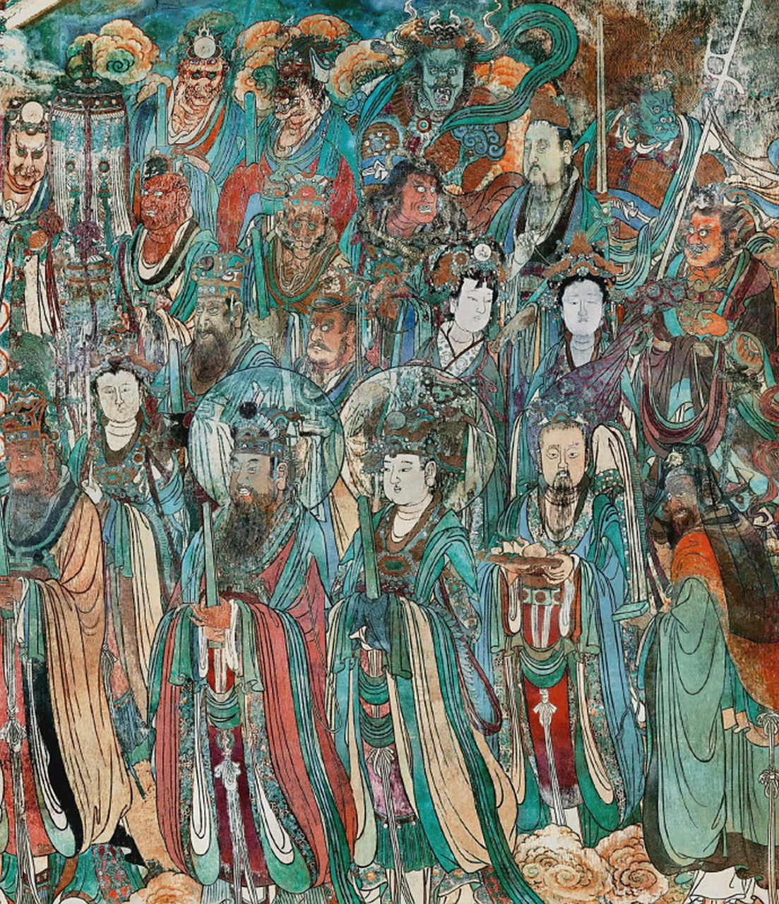 【 永乐宫壁画 】---" 三清殿中的"朝元图"壁画,全长426x9468cm,场面