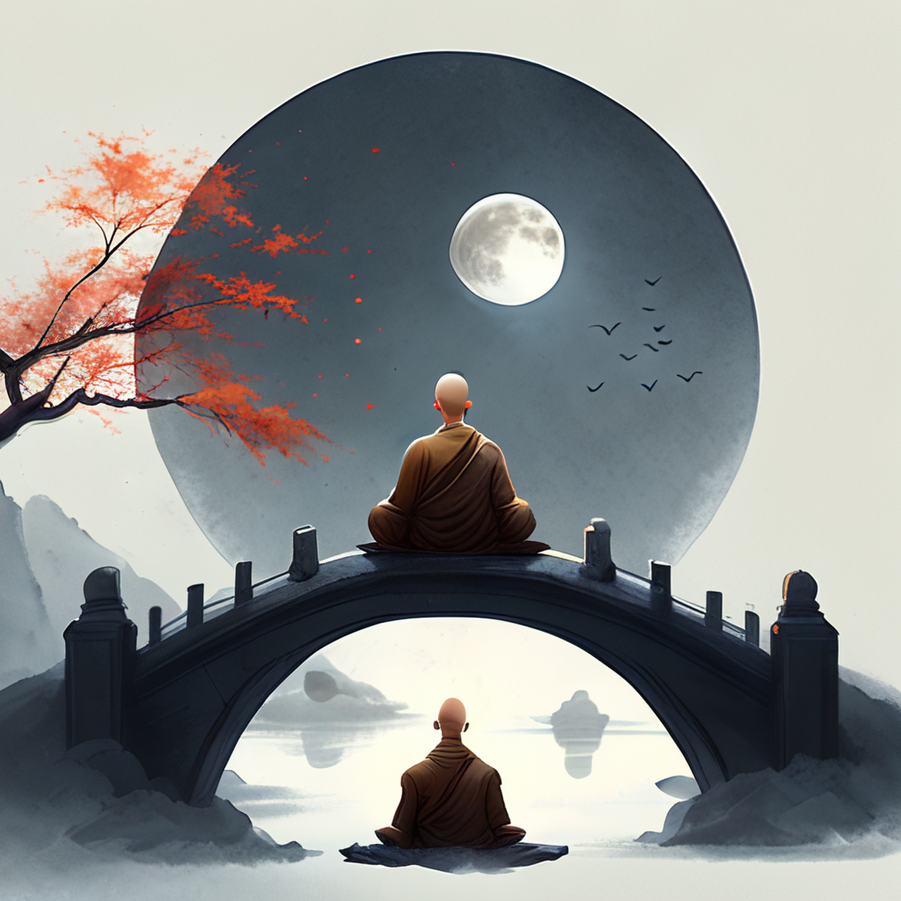 寒钟敲断枫桥月,半夜禅僧入定回.开阔,恬静,绚丽#百度ai绘图黑科技