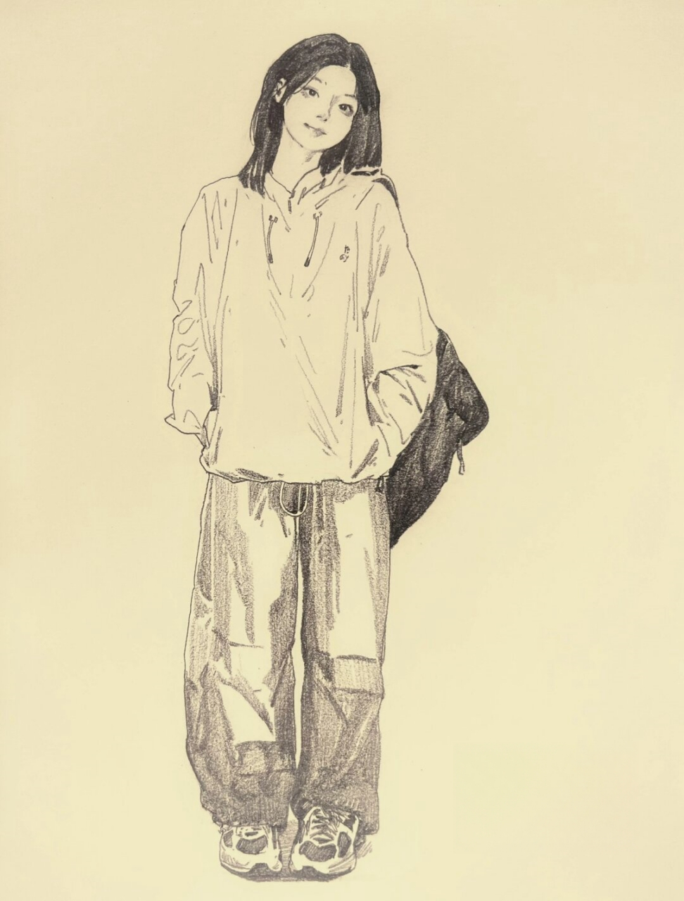 速写人物的艺术与魅力  正面站立的姿态再次出现,虽然这种缺乏动态的