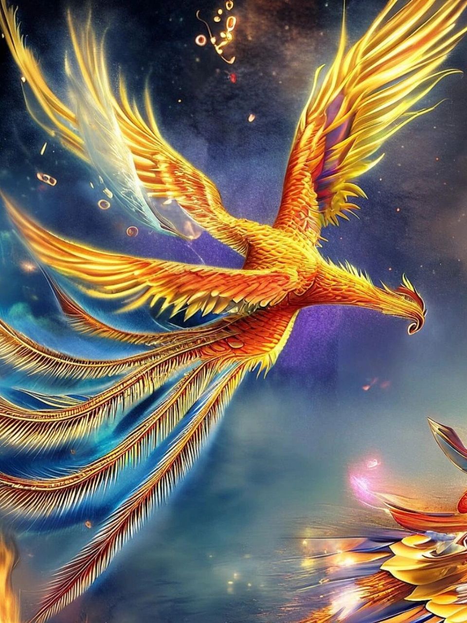 ai绘画:凤凰涅槃 翱翔九天  作品,凤凰涅槃  浴火重生 展翅高飞 翱翔