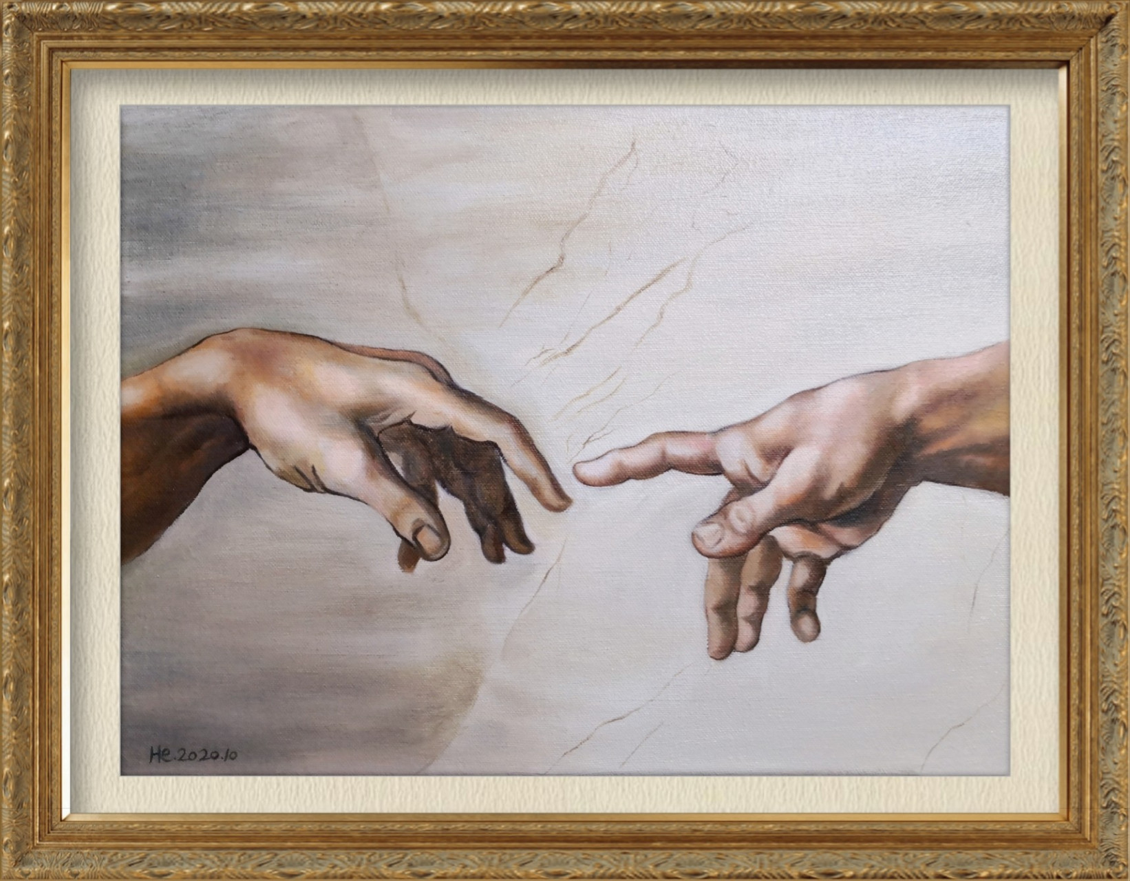 米开朗基罗 创造亚当局部临摹 #米开朗基罗和他的画# 米开朗琪罗在