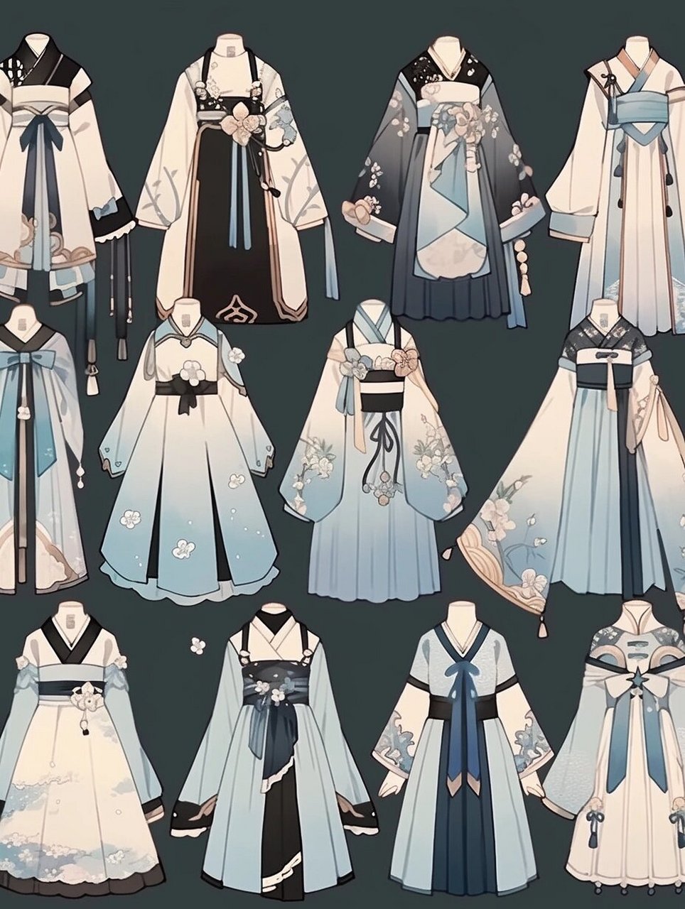 蓝色系古风小裙子:服装设计素材  希望能给你一点灵感哦