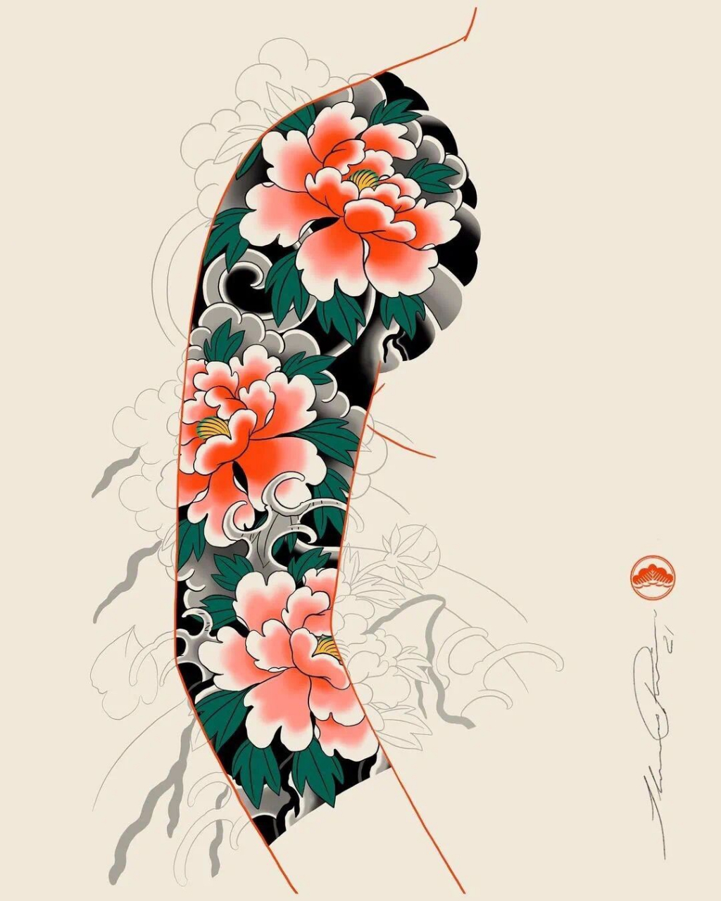 老传统花臂 半甲纹身 手稿分享	老传统 湛江纹身 湛江刺青 满背纹身