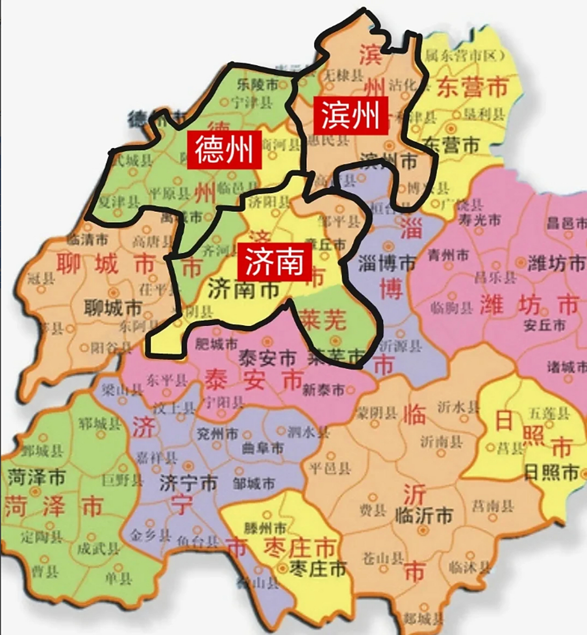 把齐河县和邹平县划给济南,这样济南的版图就更合理了.