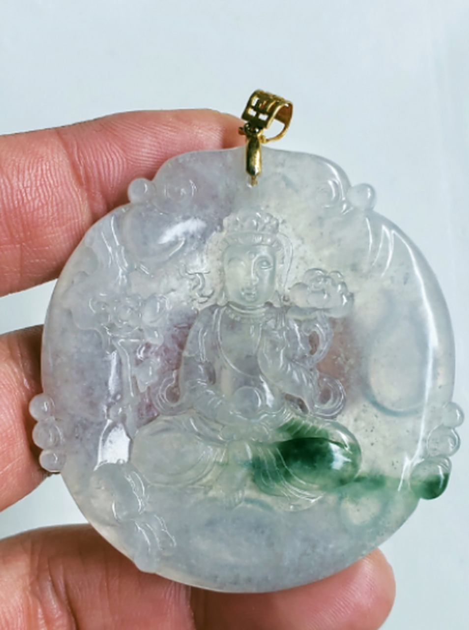 点击头像看直播# #翡翠#老坑冰种飘蓝花·大势至菩萨》种老冰润,感栽