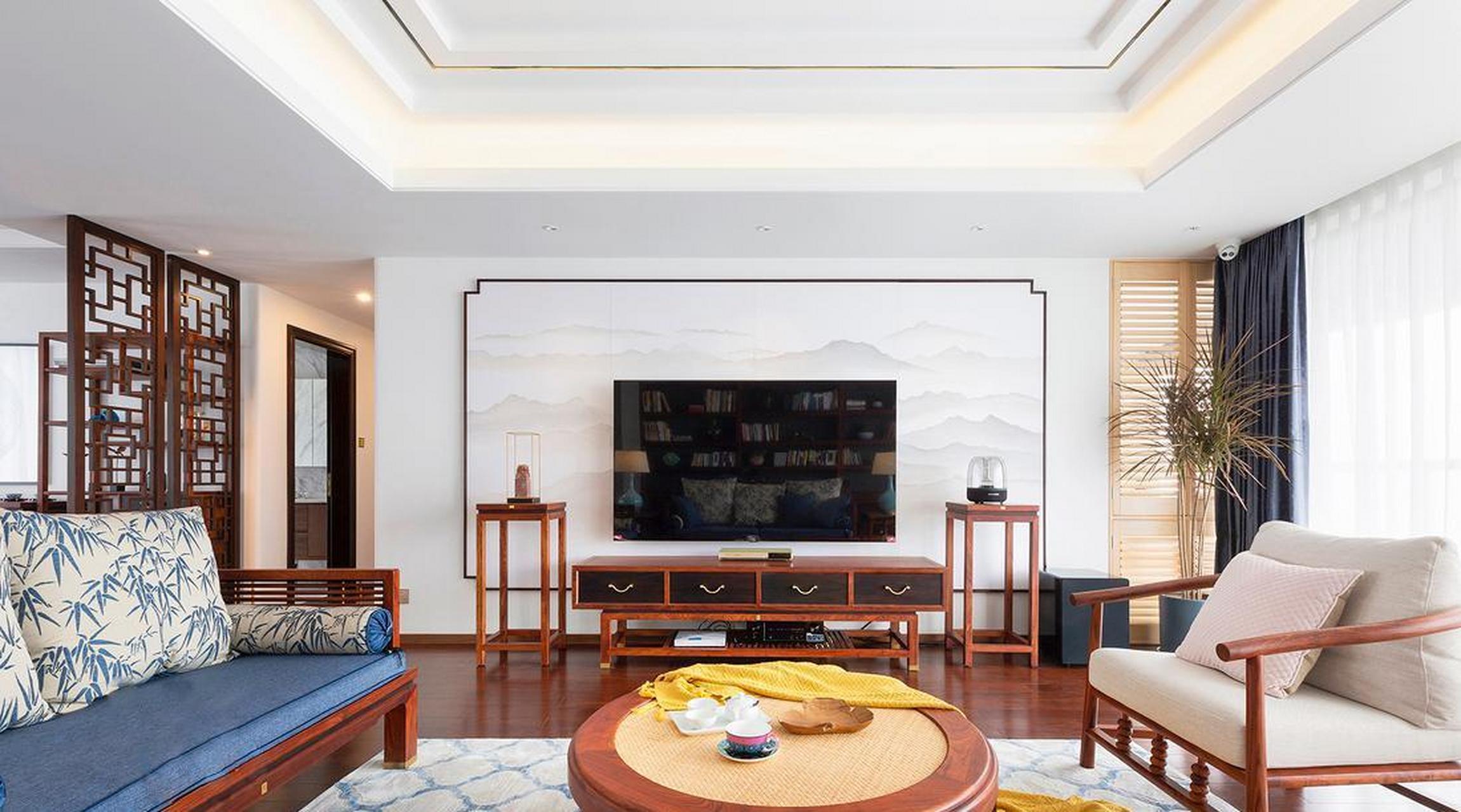 喜欢素雅的感觉,主要是纯色背景加入黑色线条点缀,新中式风讲求对称