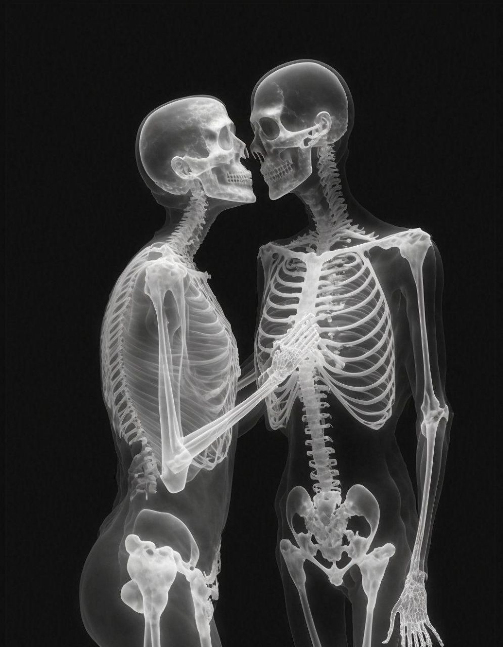 一对即将接吻的情侣的x光照片