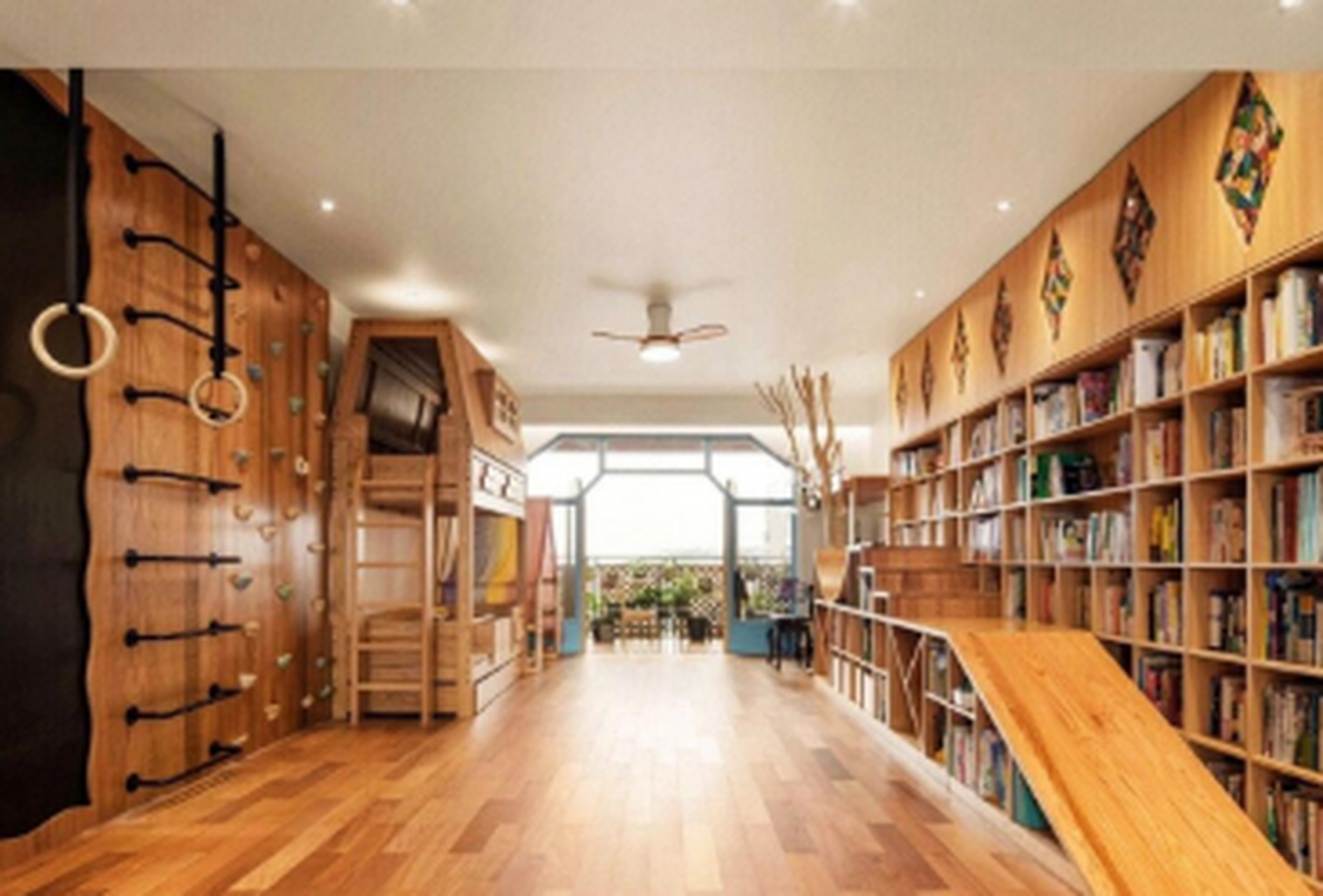 客厅做成图书馆和游乐场,隔壁的小孩都羡慕哭了