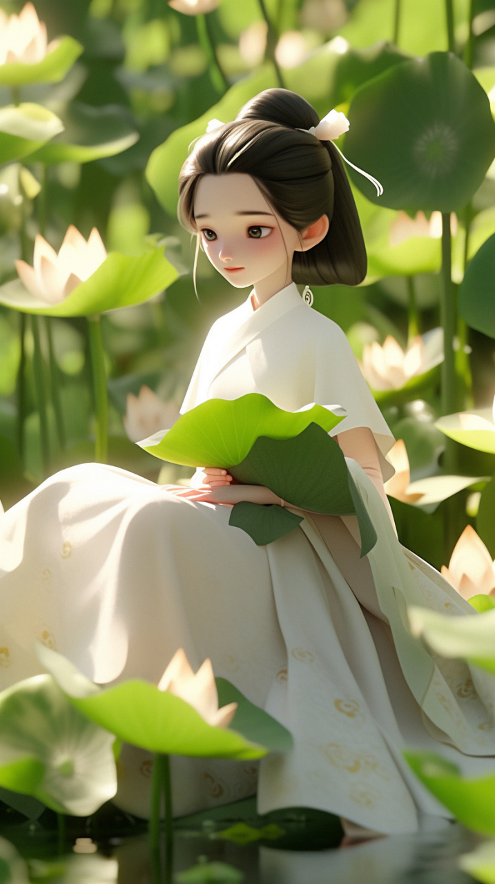 又见荷花,一个美若天仙的荷花少女!#ai绘画