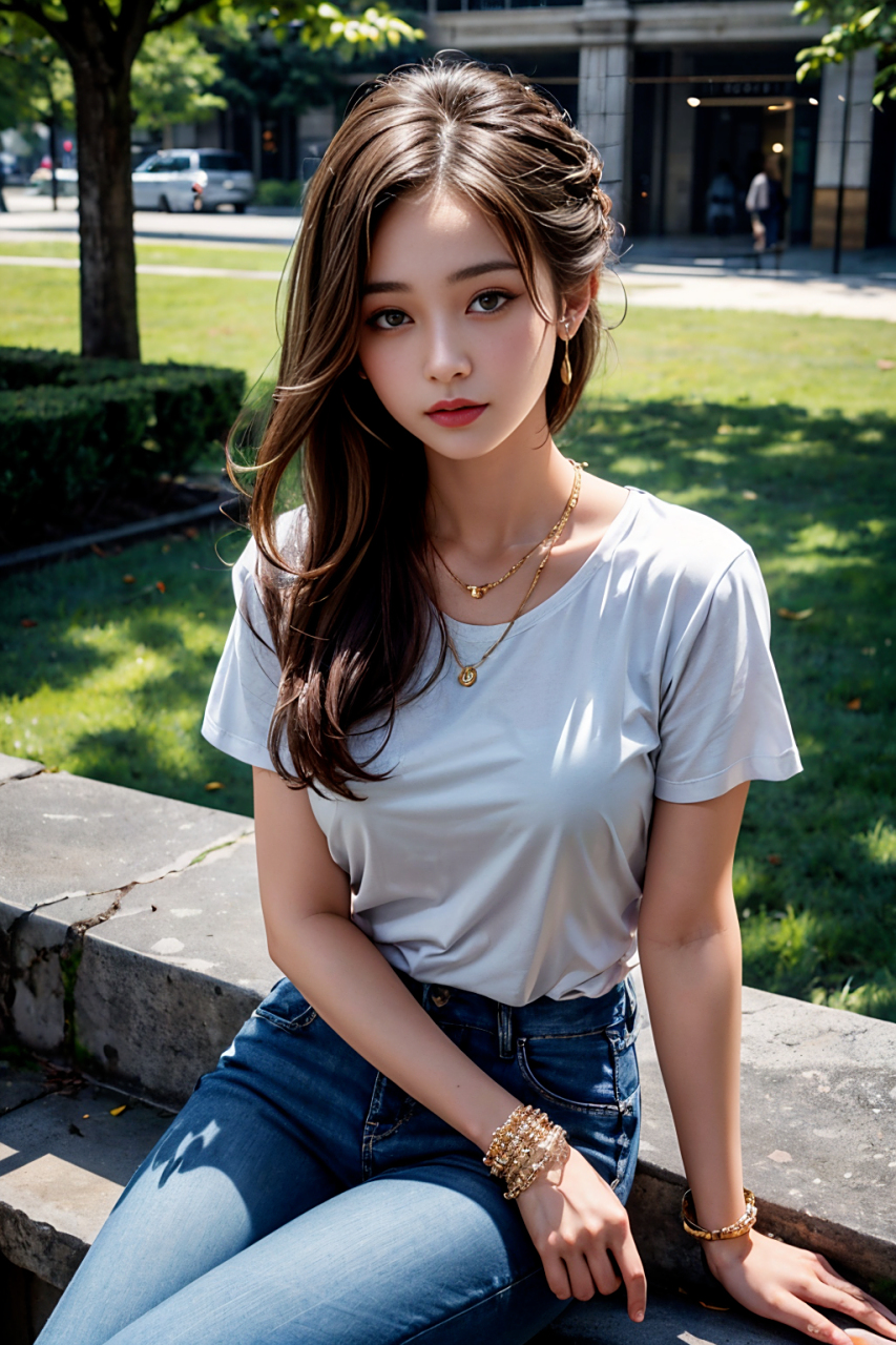 身材牛仔裤t恤的气质女孩#紧身牛仔裤美女# #ai# #ai美女