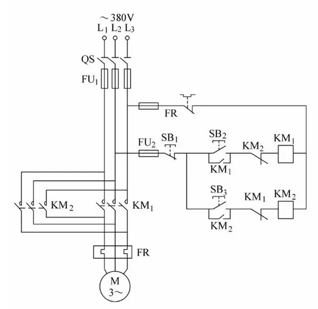动态创作月#三相交流电动机正反转控制电路原理图!电工基础电路