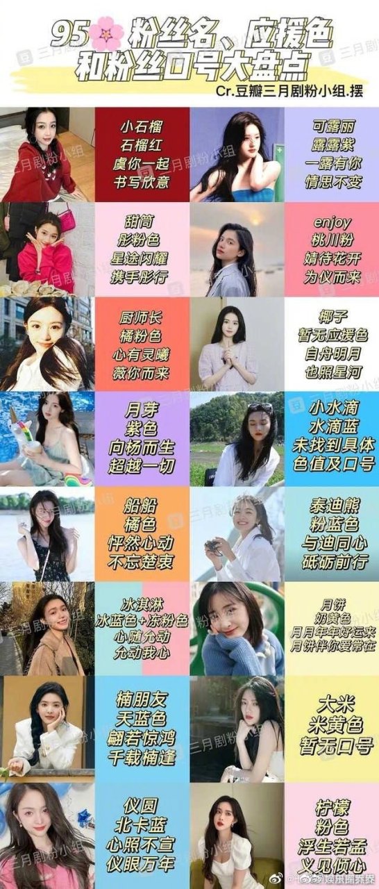 95花粉丝名应援色和粉丝口号大盘点#95花粉丝名应援色和粉丝口号大